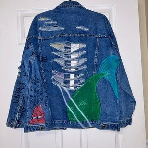 Oversized hand painted little mermaid jean jacket